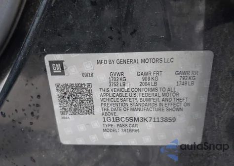 2019 Chevrolet Cruze Ls из США, поврежденный, VIN 1G1BC5SM3K7113859